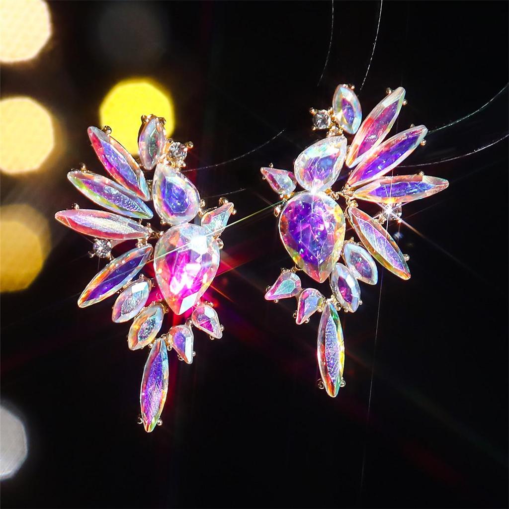 European and American Luxury Colorful Rhinestone Flower Stud Earrings for Women