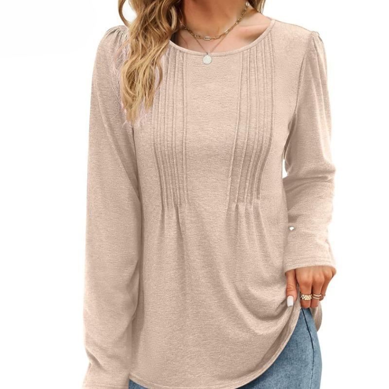 Women's Fashion Casual Spring Fall Solid Color Print Short Long Sleeve O-Neck Blouses & Shirts