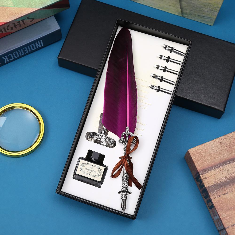 Vintage British Feather Pen Gift Box Mechanical Steampunk Dip Pen Student Graduation Gift