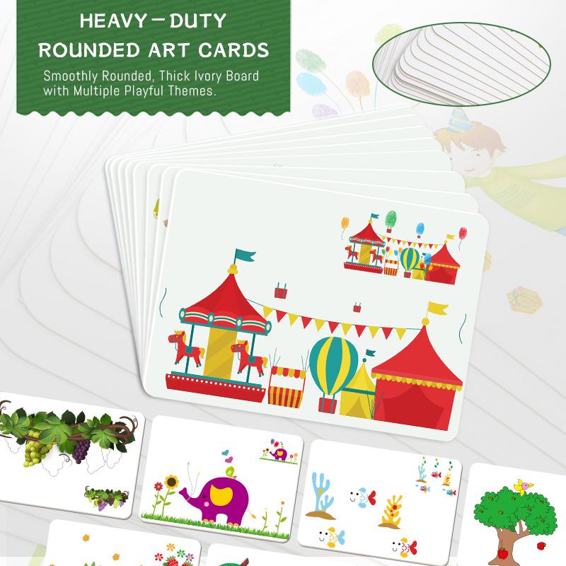 Kids Finger Ink Pad Set Finger Dot Painting Craft Kit with Built-in Pigment Drawing Cards Children Early Educational Handmade Toy