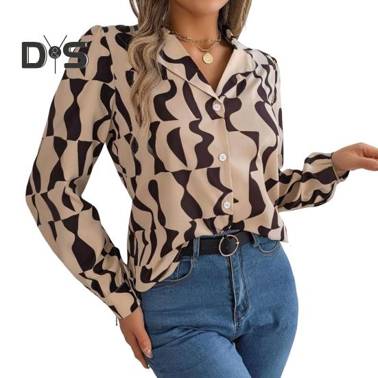 Dámská košile se zapínáním na knoflíky Ležérní Dlouhý rukáv Klopa Top Volný Potištěný streetwear Oblečení na pracovní párty Dovolená Cestování