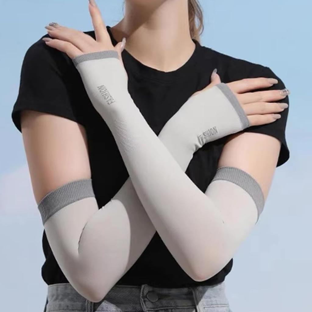 Ice Silk Arm Sleeves Sun Protection Breathable Cooling Fishing Fingerless Arm Covers Anti-UV Anti-Slip Cycling Sports Sleeve
