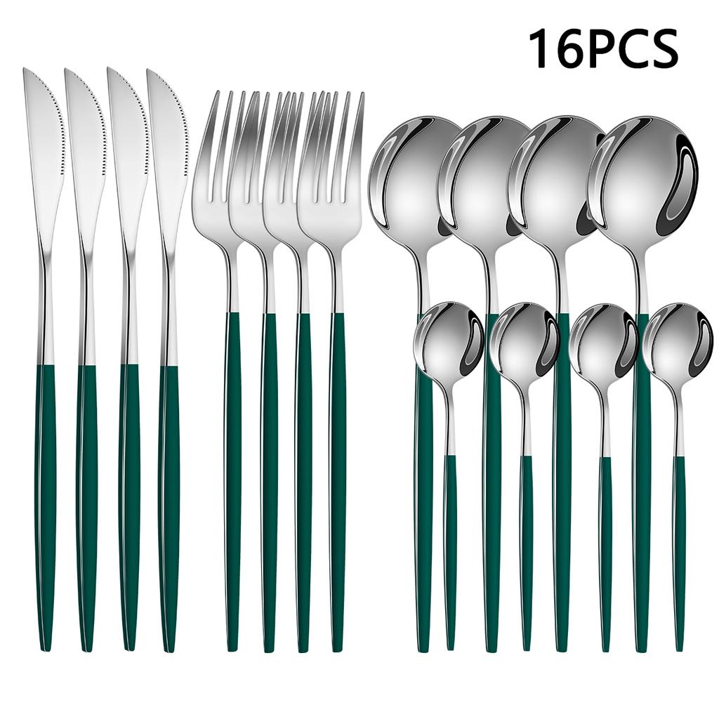 16pcs Household Stainless Steel Tableware Set Western Steak Knife Fork Spoon Tableware Hotel Restaurant Tableware