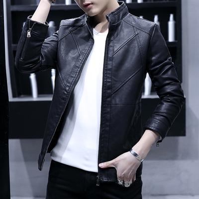 Men's Leather Coat Spring and Autumn New Black Handsome PU Leather Jacket Korean Version Slim Motorcycle Trend Coat