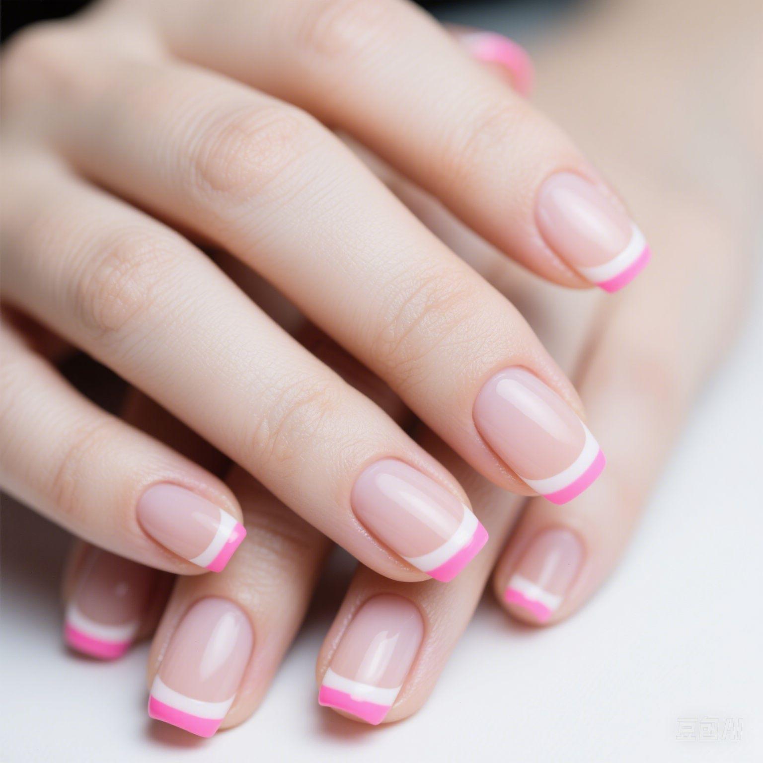 24 Nail Art Simple Fashion Classic Pink White French Medium Rectangle Wearing Nail Art Jelly glue + rubbing strips*3pcs