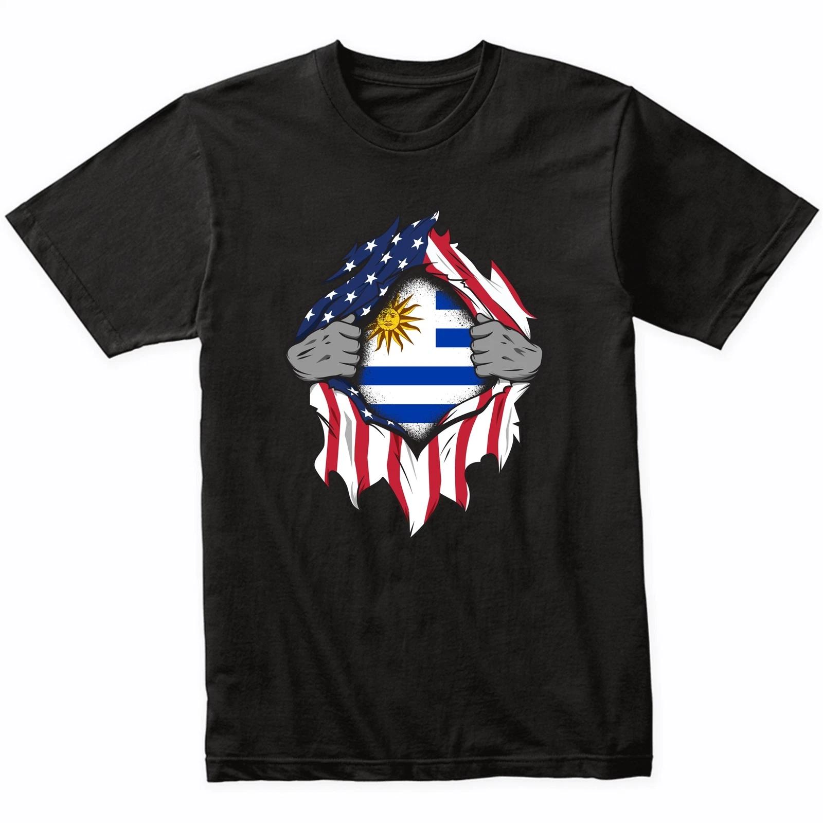 Uruguayan American Flags Hands Ripping Flag Chest T-Shirt - Uruguay Flag Shirt 3XL