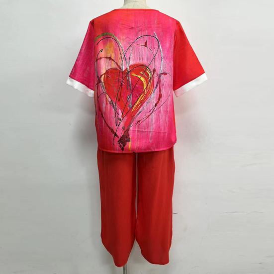 2 Stück/Set Bluse Hose Rundhals Halbarm Knopf Elastische Taille Lässig Täglich