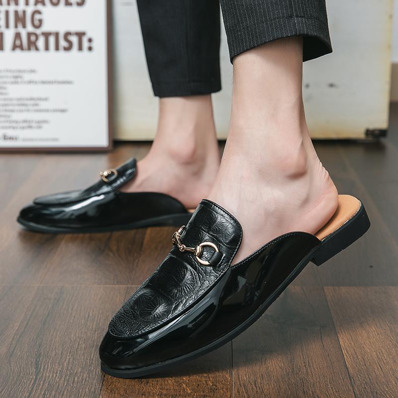 Luxury Designer Brand Mens Iron Clasp Crocodile Pattern Loafers Slippers for Male Half Shoes for Men Casual Shoes Slip On Flats