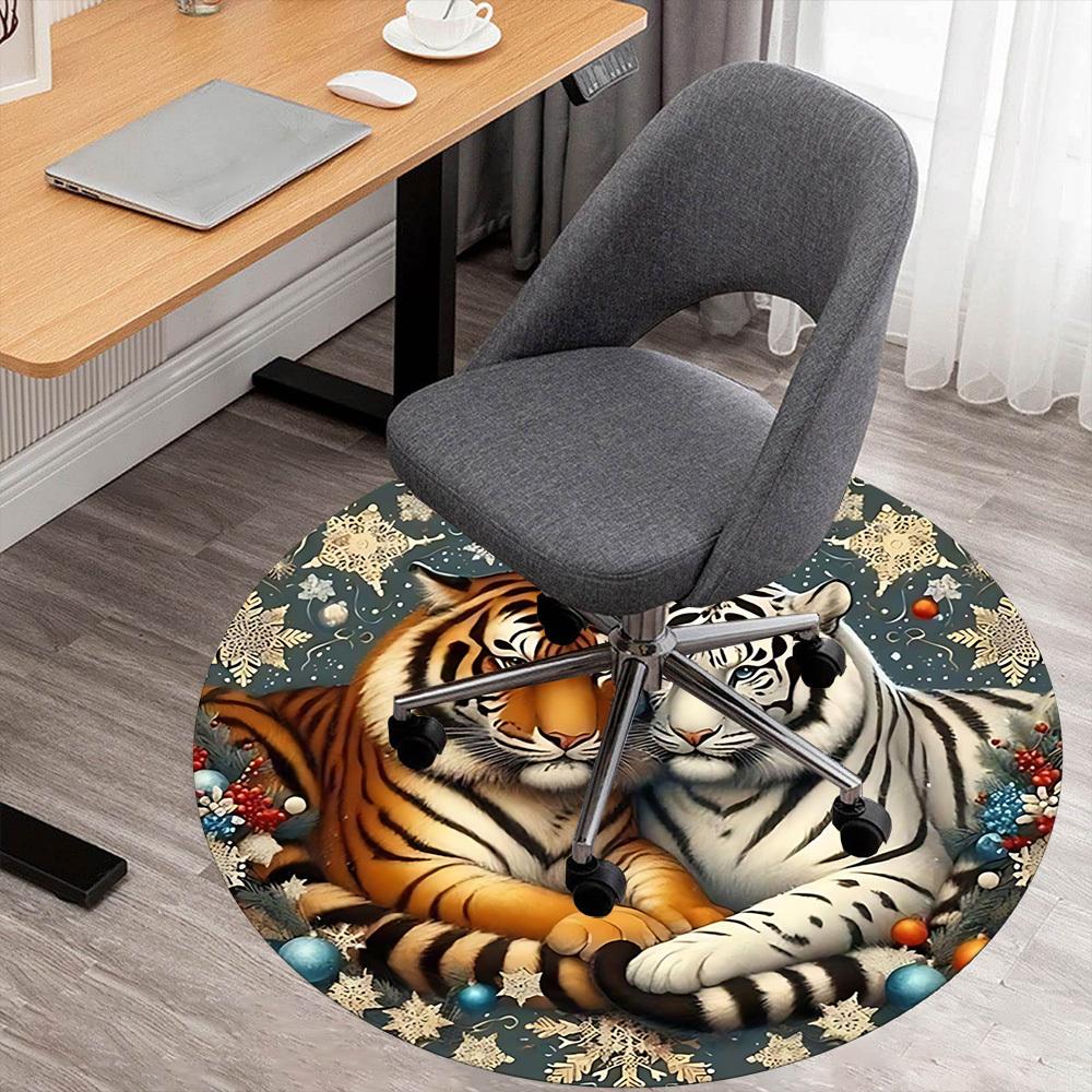 1pc Tiger Snowflake Round Chair mat office Area Rug - Non-Slip, Floor Mat for Office, Bedroom, and Indoor Decor p127010