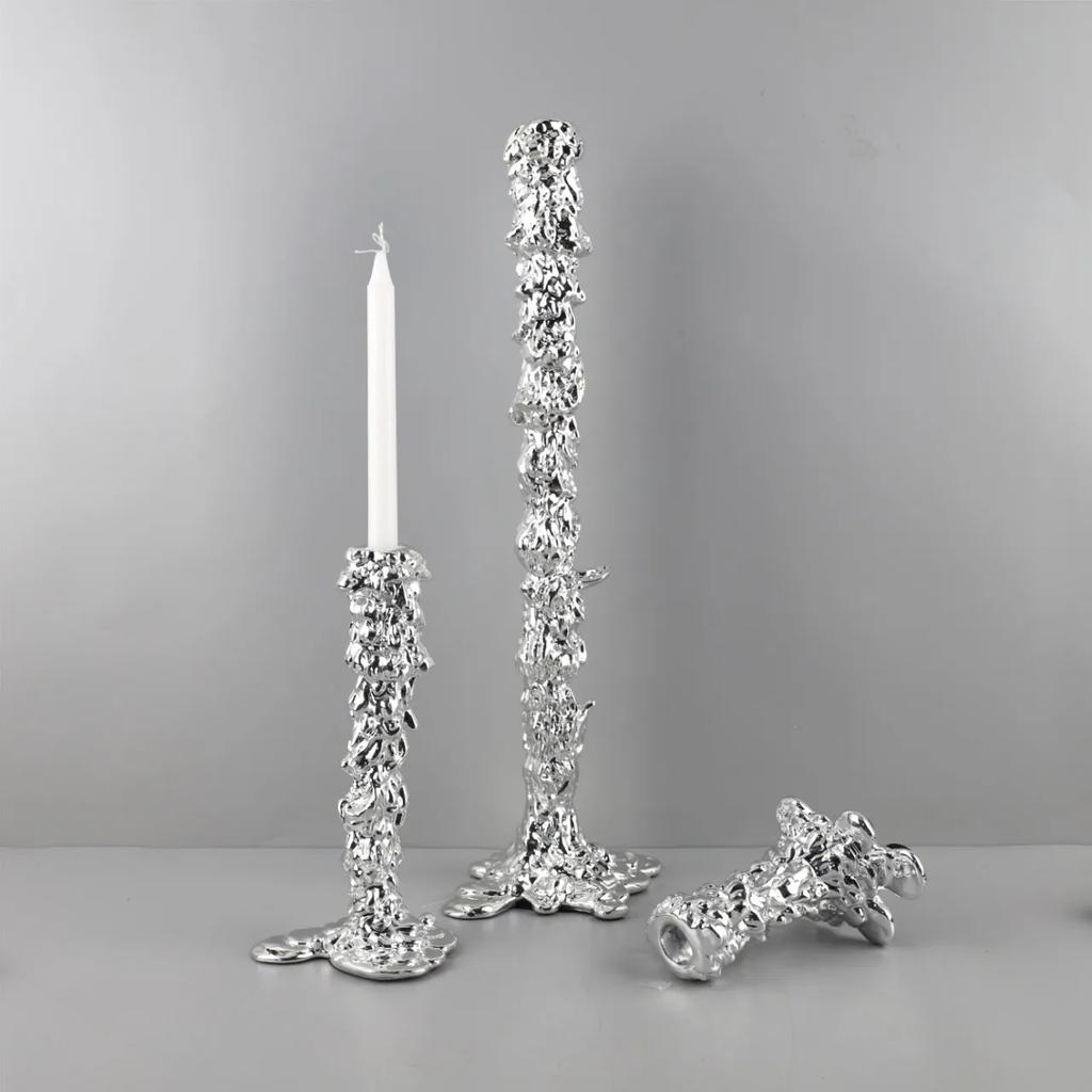 Modern Minimalist Electroplated Silver Resin Candle Holder, Centerpiece of Living Room Dining Table, Home Decoration Ornament