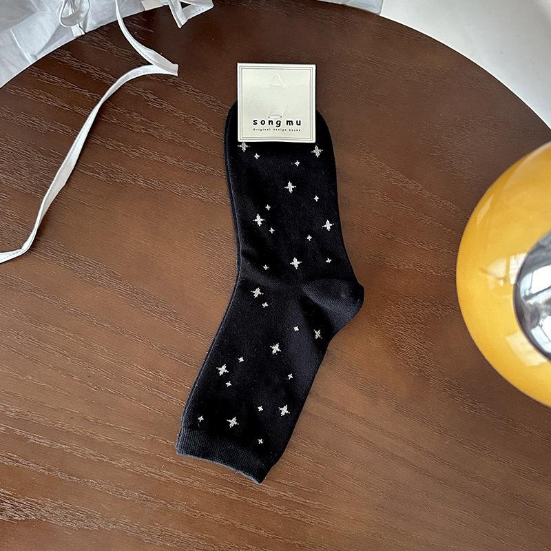 Star and Moon Polka Dot Socks for Women's Mid-calf In Autumn, Cute and Sweet Pile Socks, Trendy Long Socks
