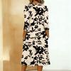 Women's Fashionable Color Printed Round Neck 3/4 Sleeve Button Collar Mid Length Casual Dress