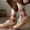 Women's Colorful Diamond Lattice Striped Socks Quality Plaid Diamond Pattern Argyle Geometric Harajuku Cotton Medium Tube Socks