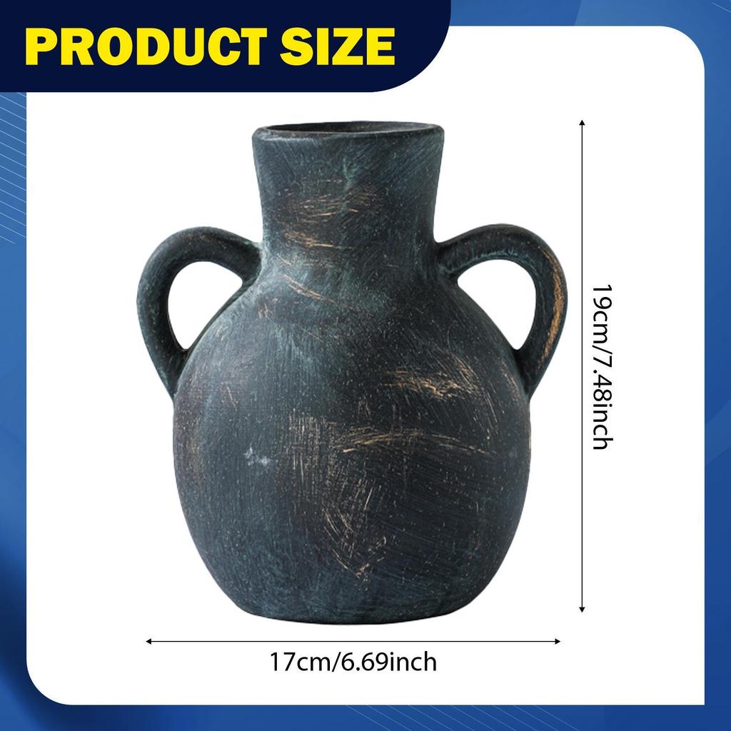 Rustic Ceramic Vase Display,Boho Decorative Pottery Ornaments Farmhouse Flower Vase for Office Desk Fireplace Entryway Christmas