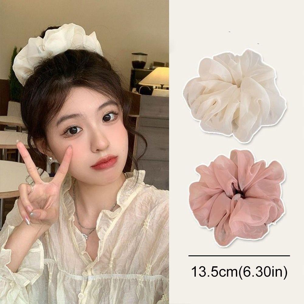 French Style Chiffon Scrunchies Solid Color Sweet Women Hair Scrunchies Elegant Temperament Oversized Hair Ropes