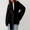 Women's  And Winter Coat Solid Color Lace-up Hooded Knitted Cardigan Sweater