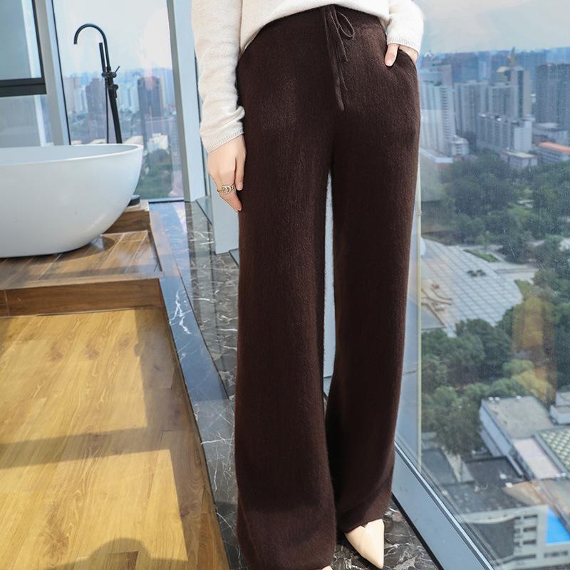 Lekasha Women's High-Waist Cashmere Velvet Wide-Leg Pants