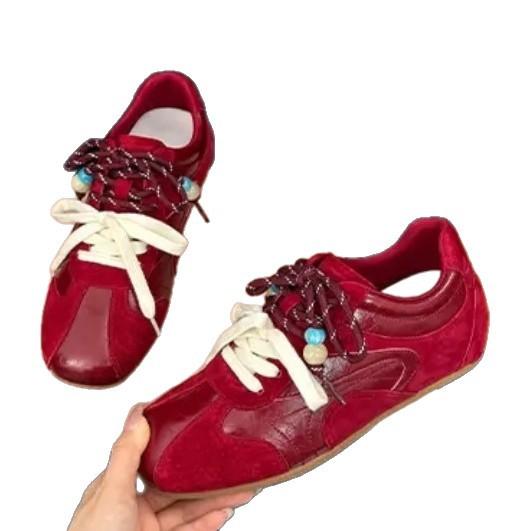 Retro inner height increase contrasting color splicing German training shoes women's 2025 new versatile flat-bottomed casual sports Forrest Gump shoes