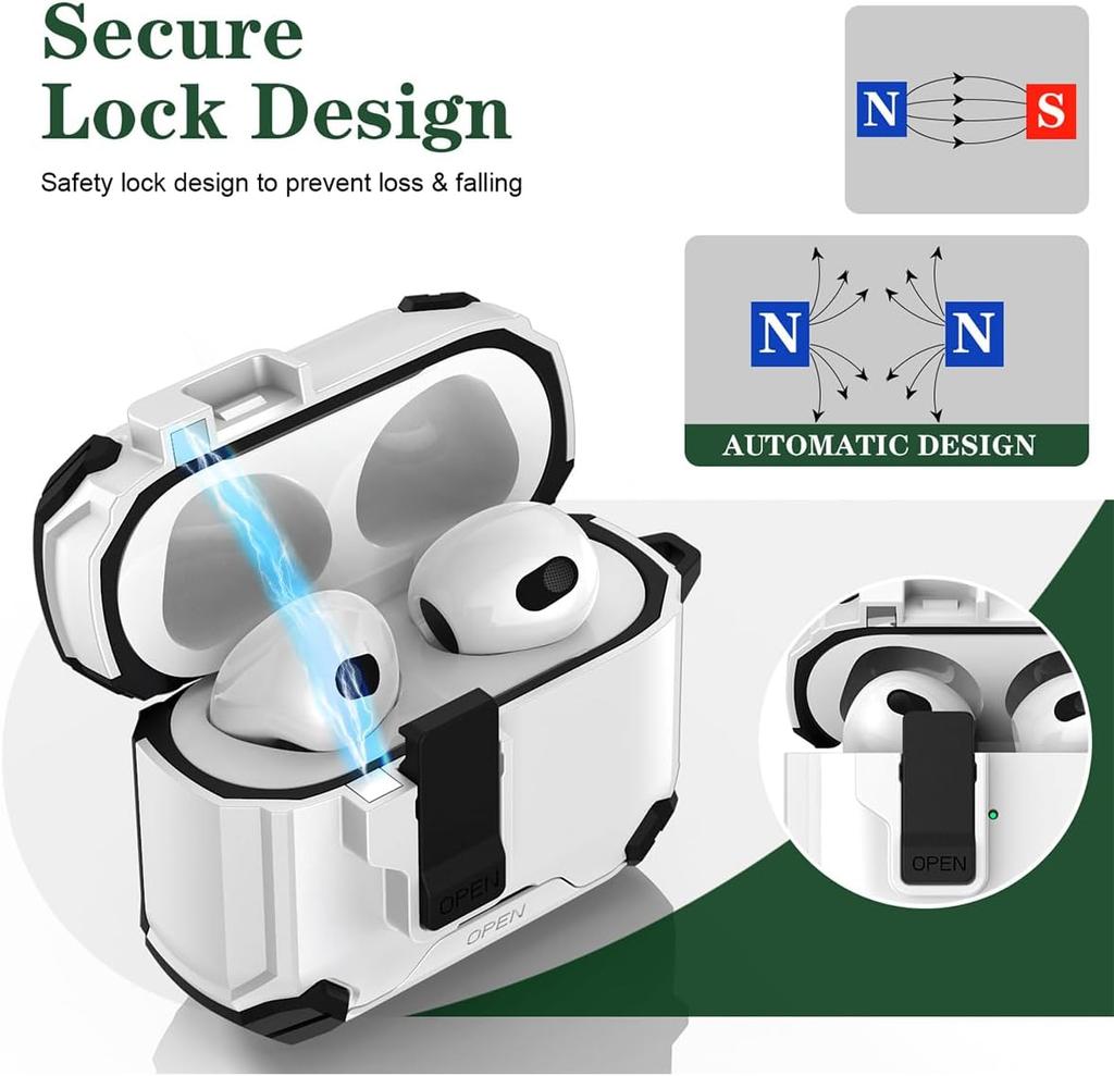 New for Airpods Pro 3 Case (2025) with Safety Lock & Phone Stand Protective Case with Lanyard for AirPods Pro 3rd Generation Cas