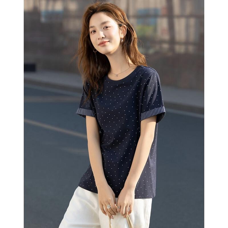Women's Polka Dot & Stripe Spliced T-Shirt