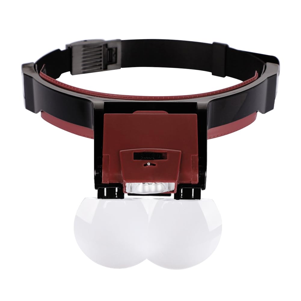 Headband Magnifier Head Mounted Magnifier with LED Light 2 Lights High Power Optical Magnifier with 6 Acrylic Lenses Adjustable Magnifying Glasses