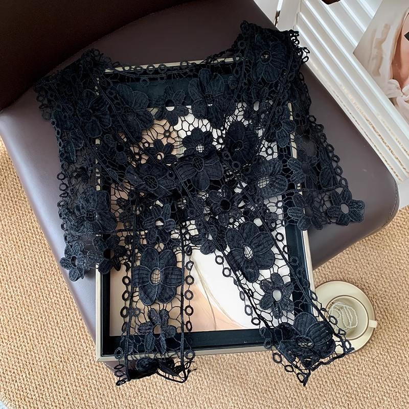 Perfect Match White Lace Shawl Fake Collar Women Detachable Collars For Women Black False Collar Floral Lolita Lapel Shawl Wrap Tie Decoration