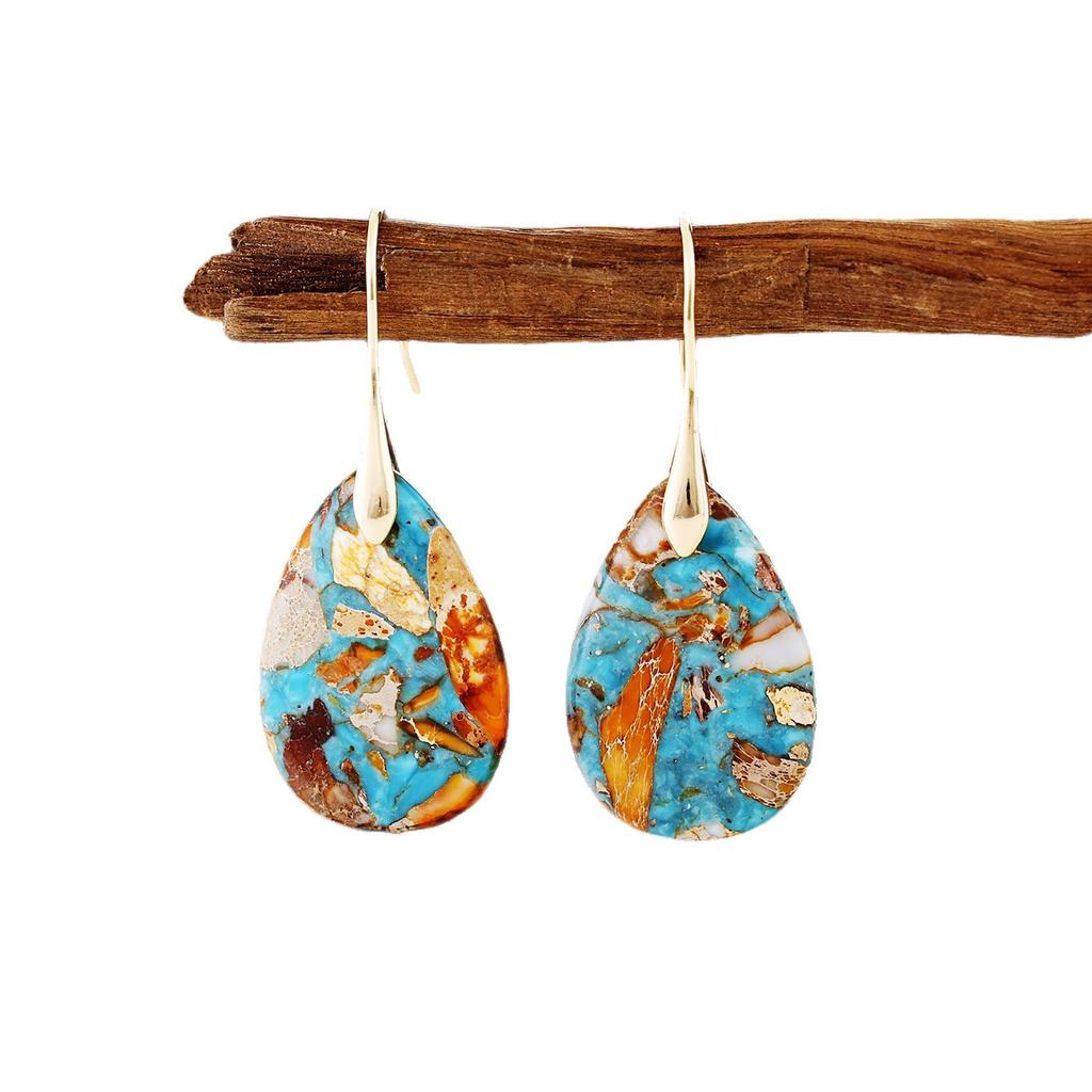 Bohemian New Vacation Style Half Jewel Water Drop Pendant Earrings European and American Popular Accessories