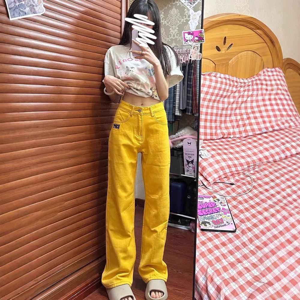 High Street Yellow Embroidered Women's Loose Wide-Leg Jeans - Spring 2025 Trend