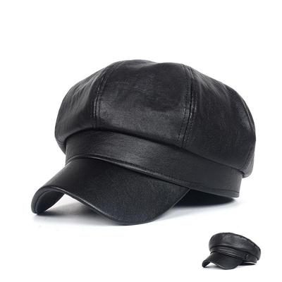 Retro PU Leather Octagonal Beret: Korean Style All-Season Fashion Cap for Men