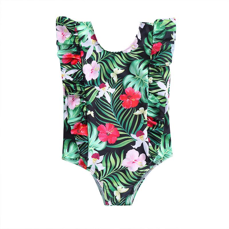 In-Stock Green Floral Ruffle One-Piece Swimsuit for Baby Girls and Toddlers