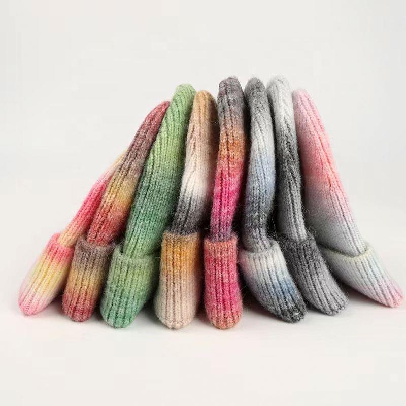 High Quality Unisex Tie-Dye Gradient Knitted Beanie Hat New Rainbow Thick Striped Winter Hat