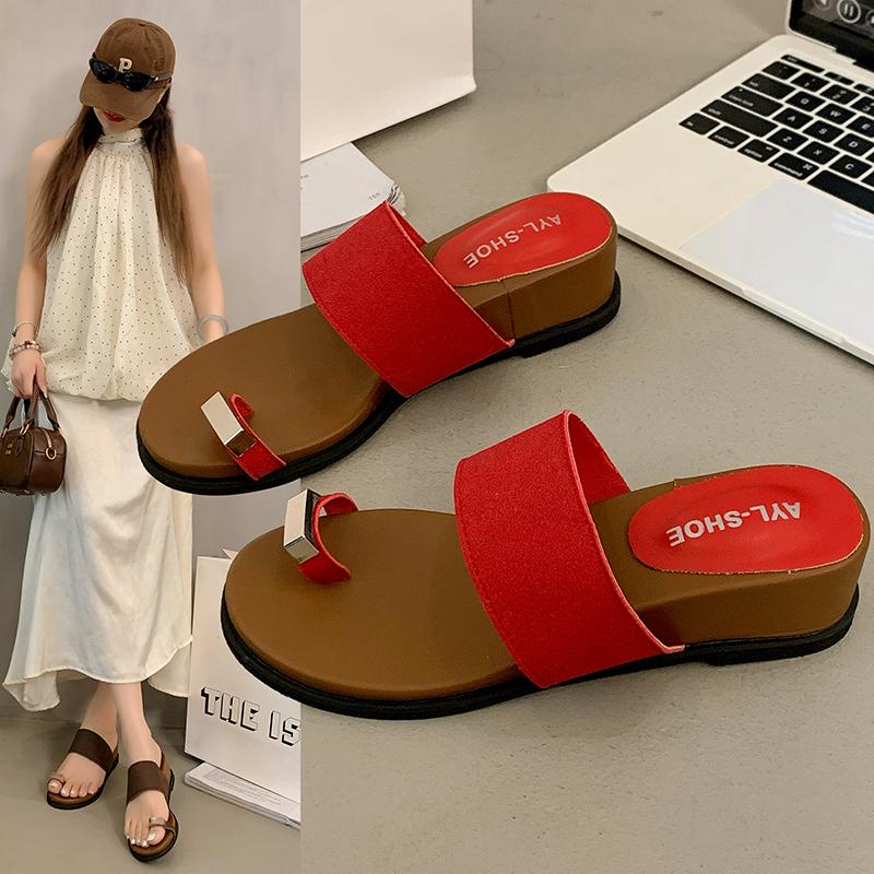 Fashion Fashion Metal Ladies Flats Slippers Sandals Round Toe Female Summer Beach Flats Slides Slippers Shoes for Women Flip Flops