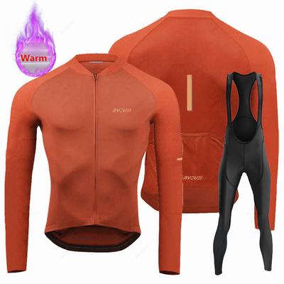 Rvouei 2023 New Triathlon Winter Men's Thermal Fleece Long Sleeve Cycling Clothing MTB Ropa Ciclismo Bike Clothes Bib Pants Set