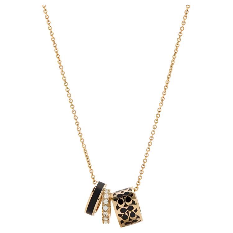 Coach Logo Three Ring Pendant Letter Print Glass Brass Enamel Necklace Women necklace Black C9446 Basic Packaging-Box Not Included