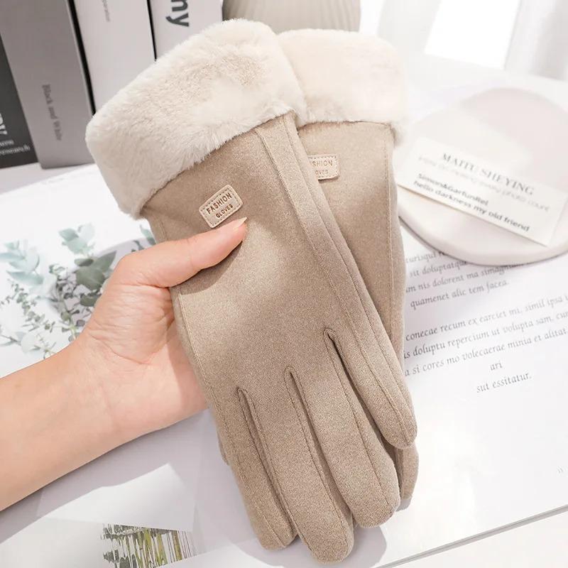 Winter Warm Suede Thick Fleece Ladies Gloves Women Fashion New Solid Windproof Touchscreen Glove Outdoor Sports Cycling Mittens