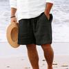 Men's Striped Cotton Linen Beach Shorts with Multi-Pocket and Drawstring