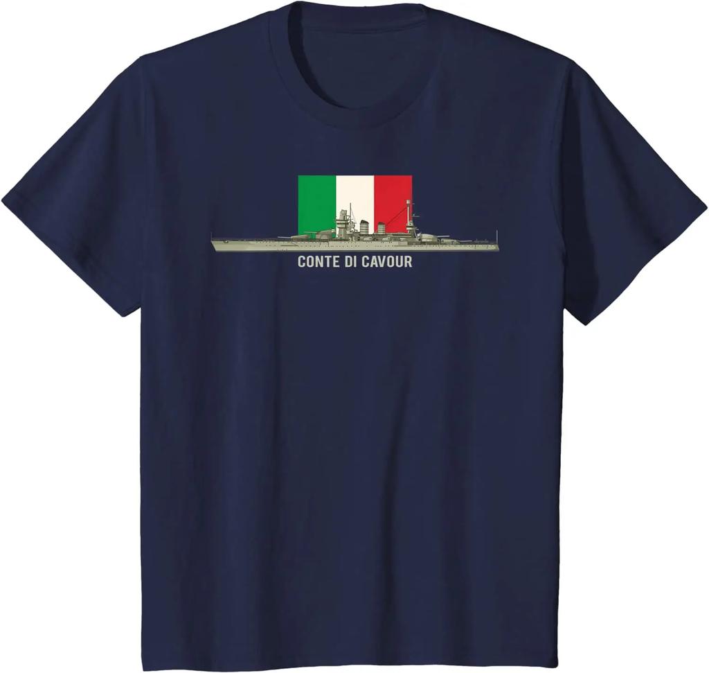 Italian Battleship Conte Di Cavour Italy Flag T-Shirt. Premium Cotton Short Sleeve O-Neck Mens T Shirt New S-3XL