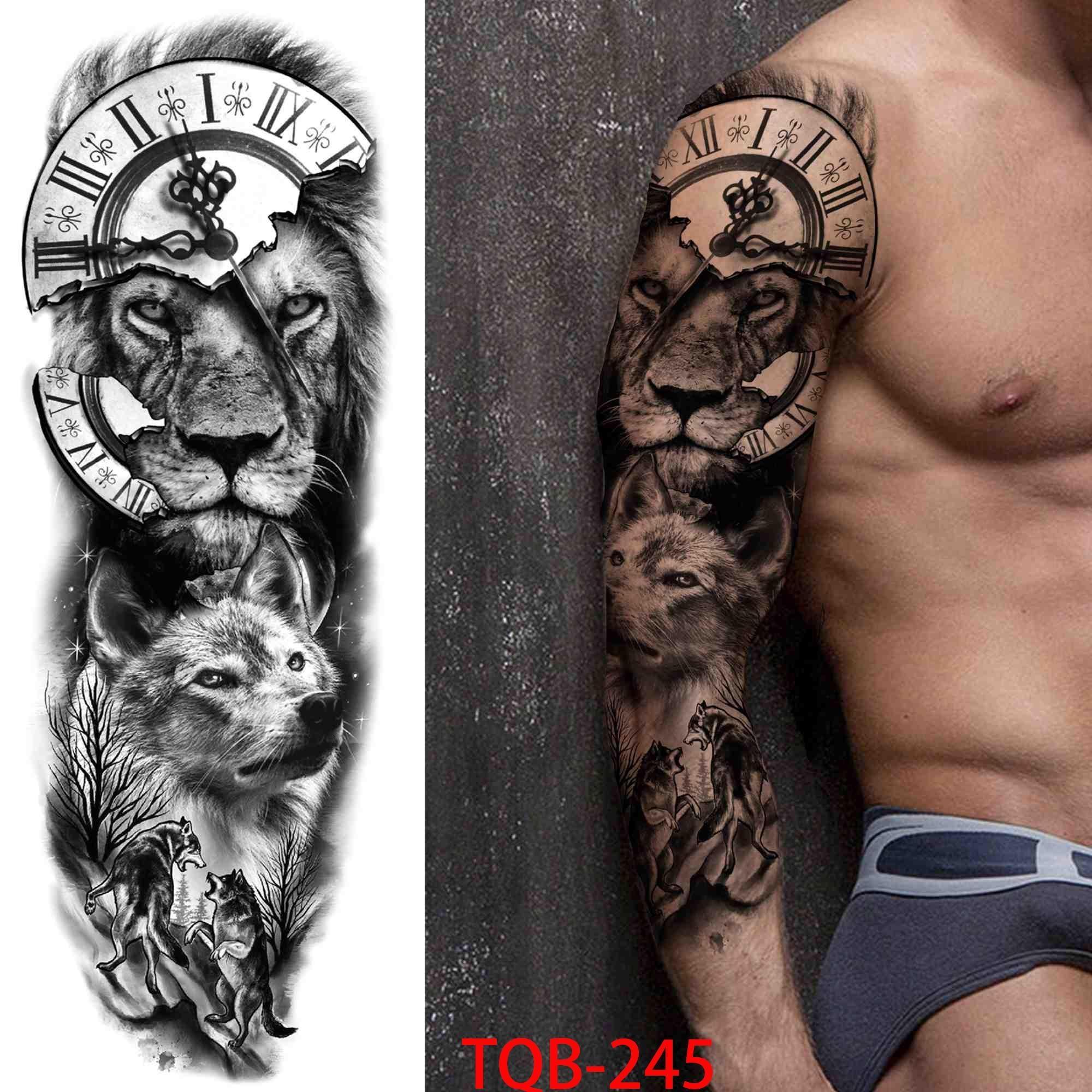 

1 предмет 480*170 мм полная рука временная татуировка наклейка рукав для мужчин женщин мода сексуальная поддельная татуировка волк лев тигр живопись татуировка череп татуировка ангела TQB-236