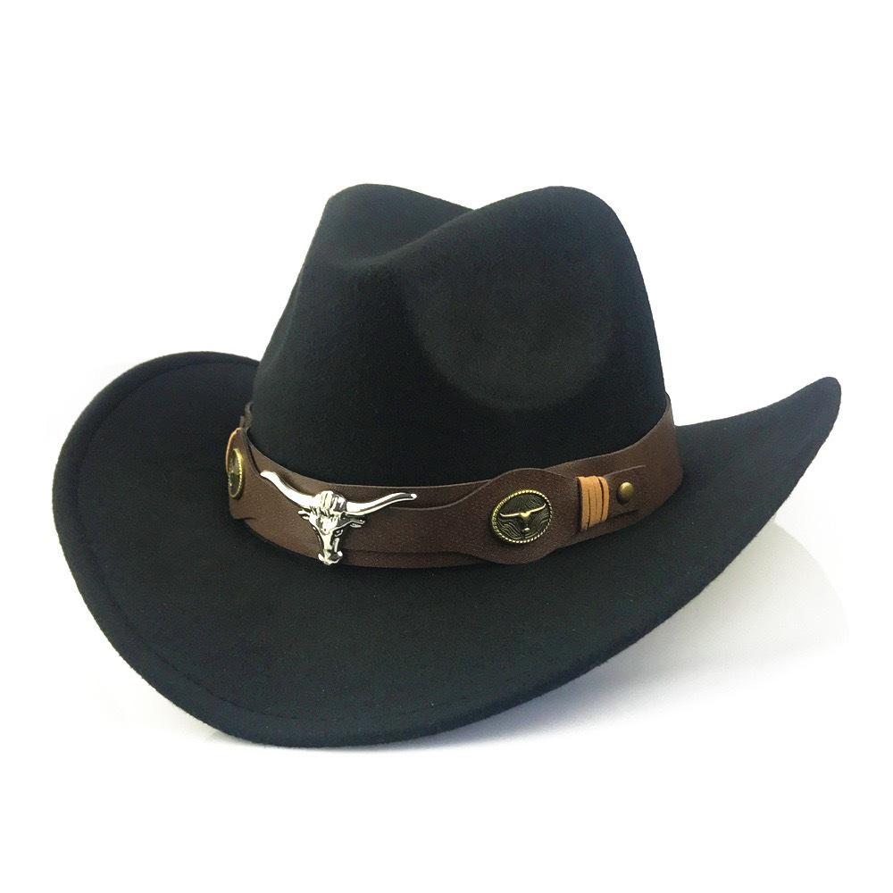 Pălărie Cowboy Vintage Stil Etnic din Fez de Lână cu Boruri Rulate