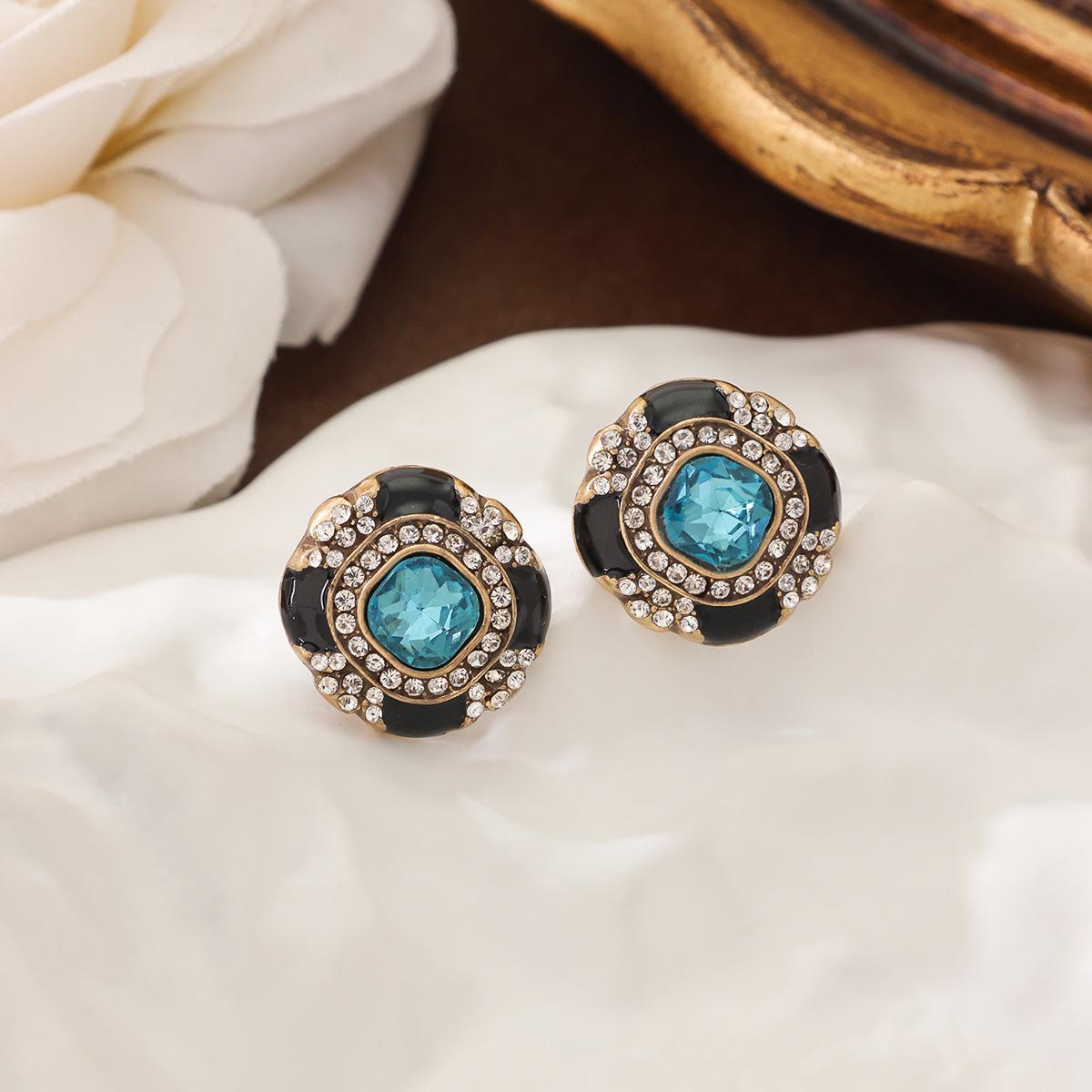 Серьги-гвоздики из бирюзы, Винтажный средневековый набор серег, Подвеска с сапфиром.