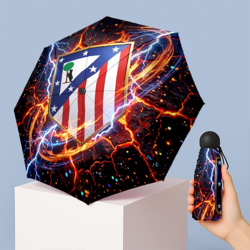 Atletico Madrid Pattern Printed Mini 5 Folds 8 Ribs Compact Umbrella Windproof Waterproof Lightweight Portable Folding