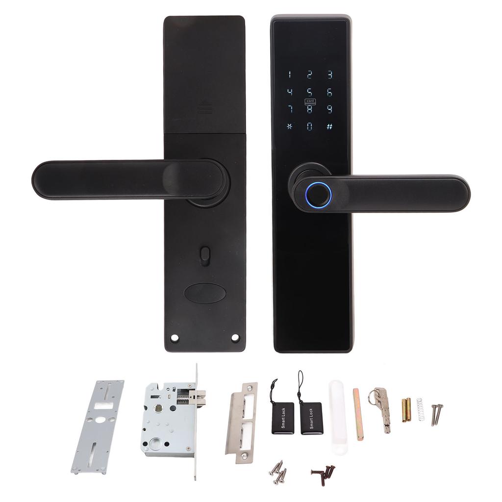 WiFi Smart Door Lock Fingerprint Password IC Card Key Rechargeable Double Tongue Digital Door Lock with Handle for Home