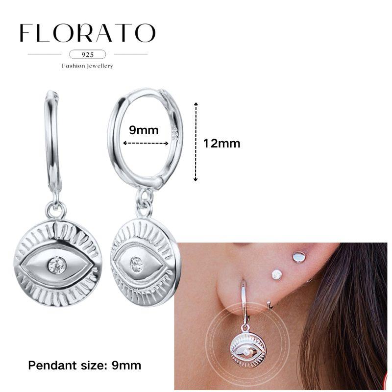 Evil Eye 925 Silver Ear Needle Exquisite Shell Zircon Retro Geometric Pendant Earrings for Women Fashion Party Jewelry