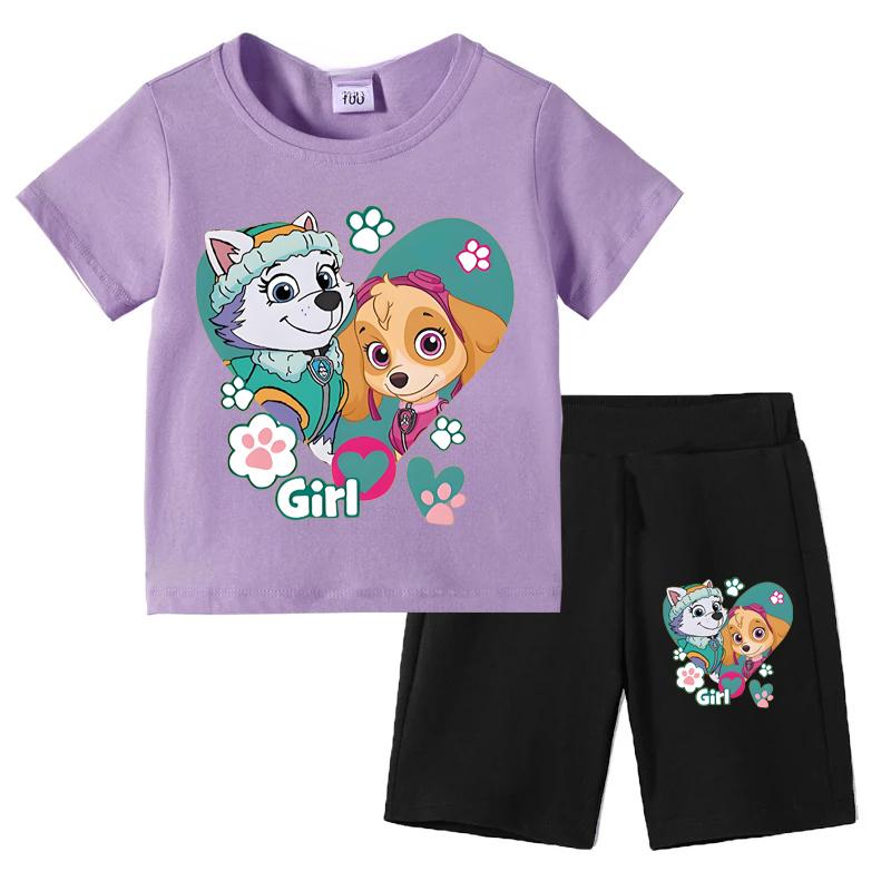 PAW Patrol Summer Cartoon Printed Boys Girls Tshirt Sets Children's Casual Shorts 2 Piece Sets Kids Tracksuits Sport Suits