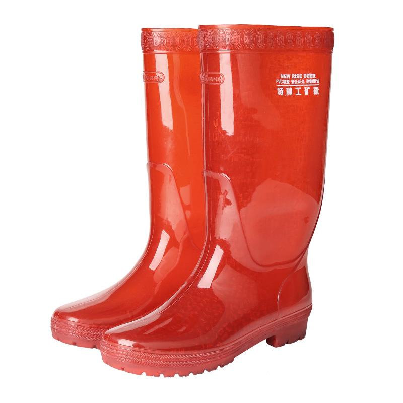 Water shoes without inner lining, men's tall rain shoes, long tube quick-drying rain boots, no mesh black tea color.