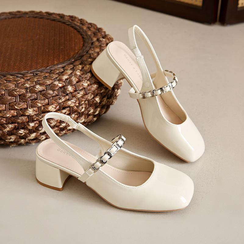 French temperament Mary Jane single shoes women's thick heel bag head sandals 2025 summer new one-pedal high heels