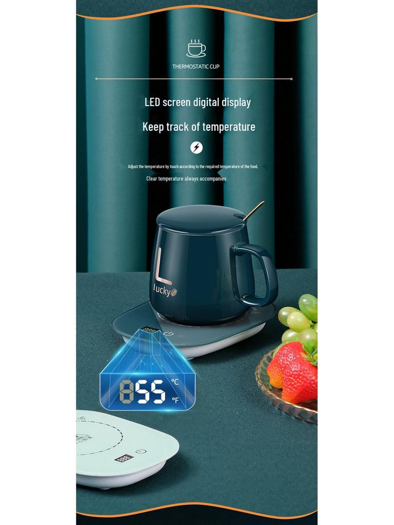 USB Temperature-Controlled Ceramic Cup Set with Digital Display Coaster - 55° Constant Heat