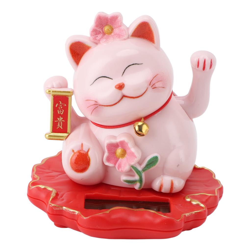 Lucky Cat Waving Arm Ornament ABS Solar Powered Light Induction Wealth Welcoming Cat Decoration for