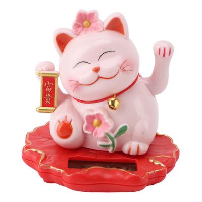 Lucky Cat Waving Arm Ornament ABS Solar Powered Light Induction Wealth Welcoming Cat Decoration for