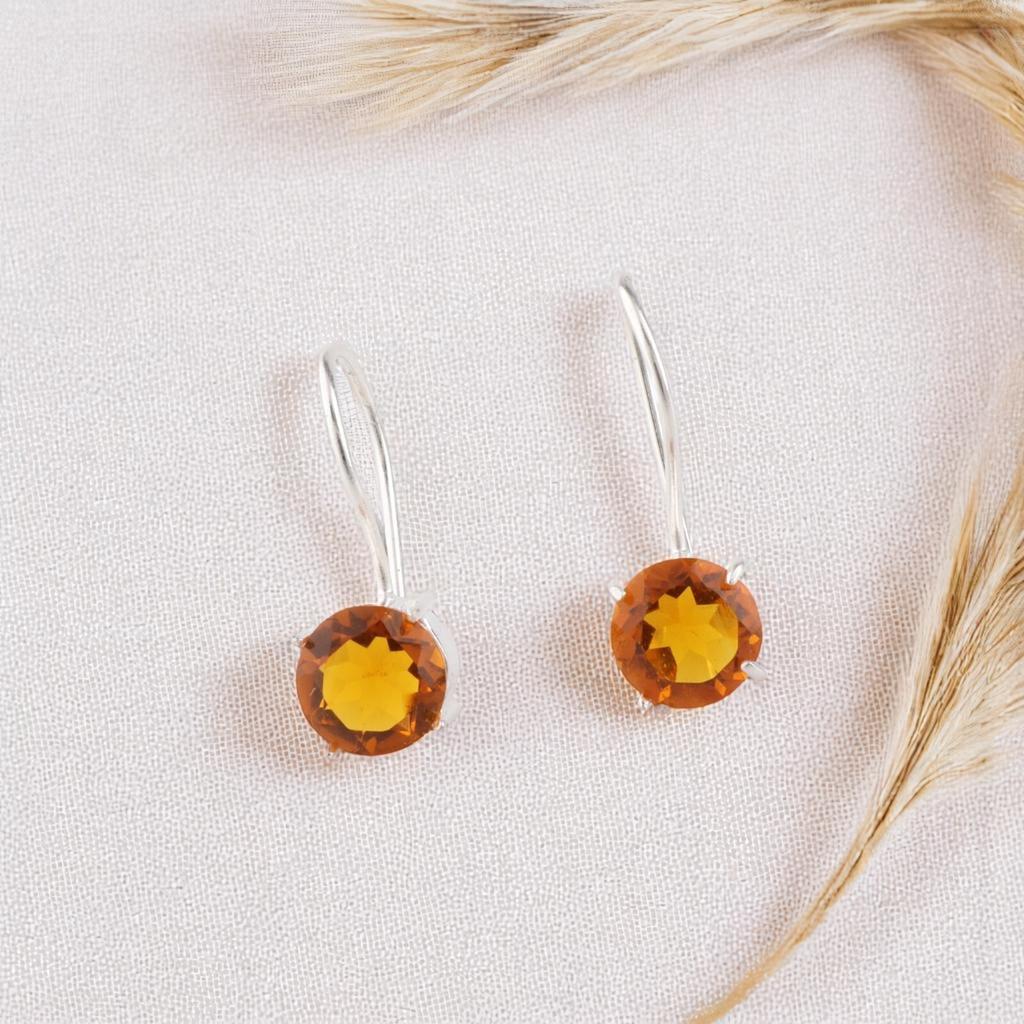 Citrine Gemstone 925 Sterling Silver Jewelry Handmade Drop/Dangle Earrings 0.92" EE-174-2